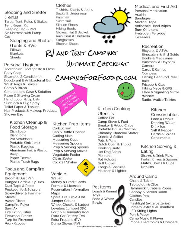 Camping For Foodies Ultimate RV and Tent Camping Checklist - Camping For Foodies .com