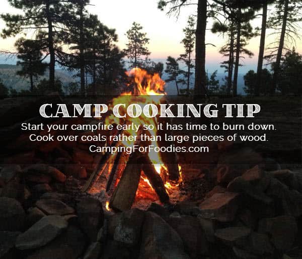 Camp cooking tip - Start your campfire early so it has time to burn down - Cook over coals rather than large pieces of wood for this awesome campfire dutch oven Hot Italian Sausage Soup Recipe - Camping For Foodies .com - Hot Italian Sausage Soup Recipe - Dutch Oven Recipes For Camping