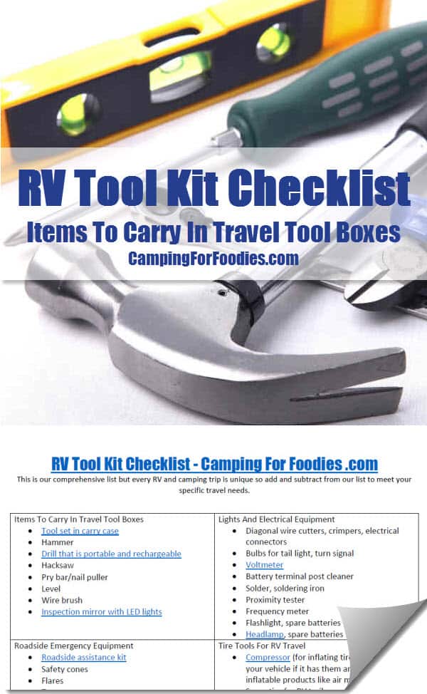 FREE Printable RV Tool Kit Checklist - Items To Carry In Travel Tool Boxes - Camping For Foodies .com