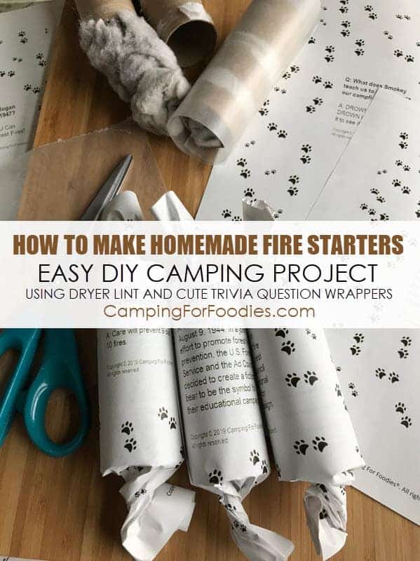 How To Make Homemade Fire Starters Easy DIY Camping Project Using Dryer Lint And Cute Trivia Question Wrappers by CampingForFoodies