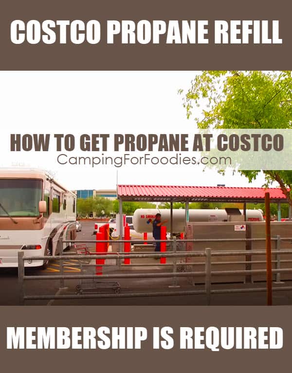 pound propane tanks online Costco Propane Refill How To Use The Costco Propane Service by CampingForFoodies features a class A motorhome RV parked at a Costco propane refill station with an employee getting ready to fill a portable propane tank from a large stationary tank that has warning and no smoking signs on it, text over the image reads Costco propane refill, how to get propane at Costco, membership is required.